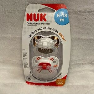 NUK 2-pack Orthodontic Pacifiers Sports Football & Baseball Themed 6-12 Mos NWT